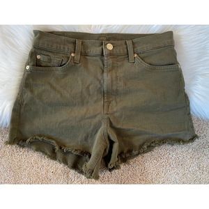 7 For All Mankind 7FAMK Women's Size 28 Jean Shorts Olive Green Denim Frayed